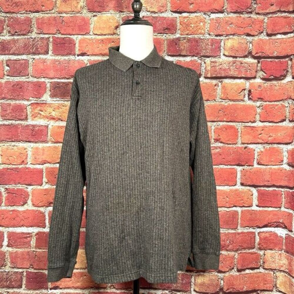 Pierre Cardin Men's XL Brown Striped Long Sleeve 1/4 Two Button Collared Sweater